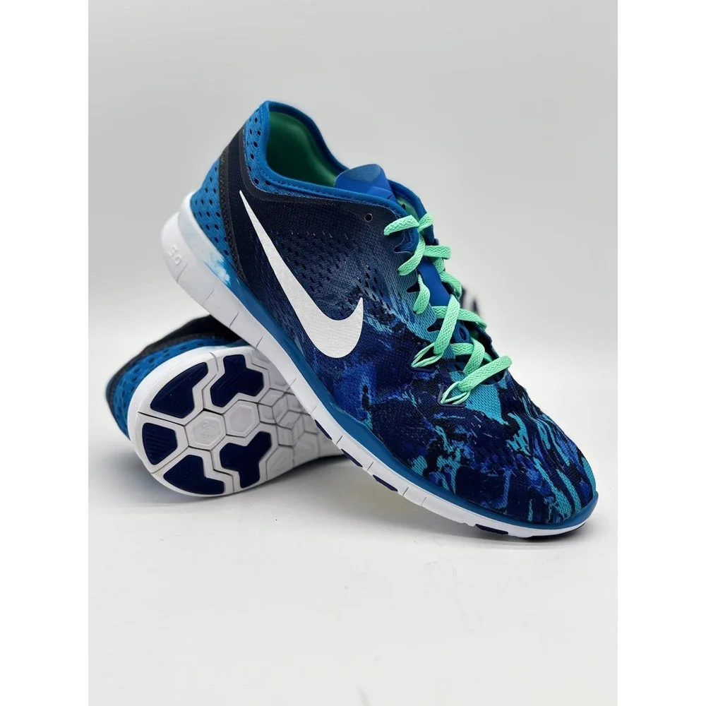 Nike Free TR Fit 5.0 Blue Teal Abstract Print Training Shoes 704695-403 Mens 9.5